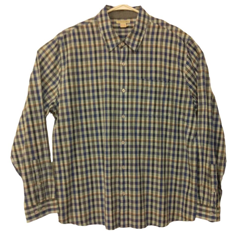 Carbon 2 Calbalt shirt mens L Large blue check plaid long sleeve linen blend